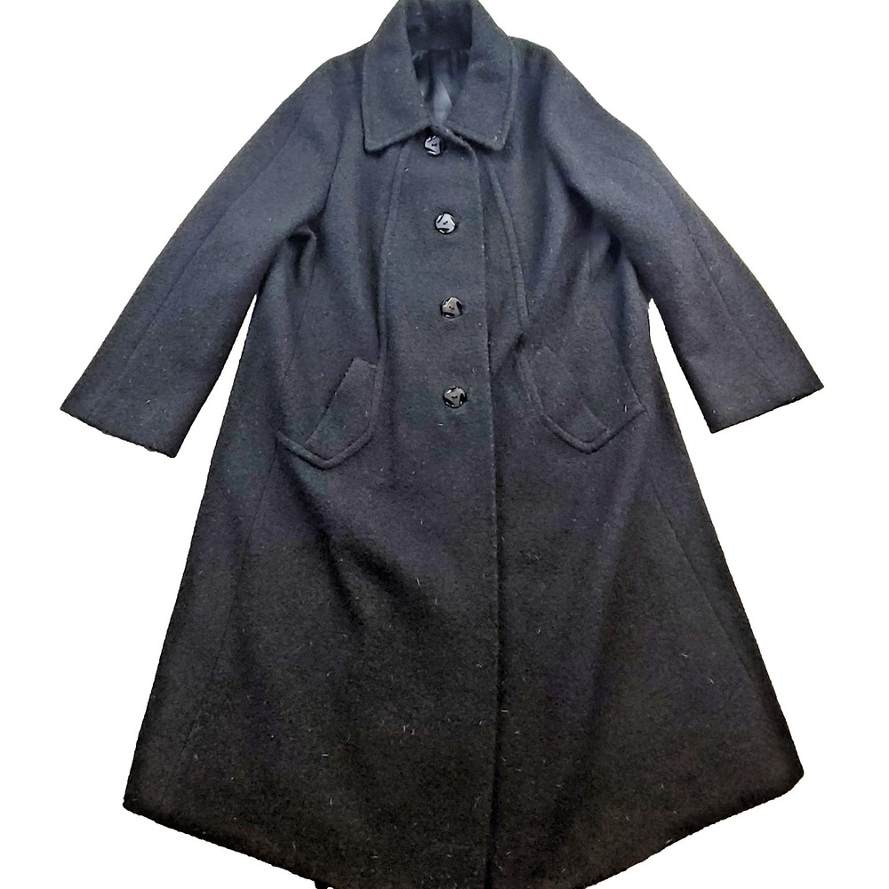 Vintage Shagmoor Coat Womens Black 100% Wool Long Button Front Union Made L